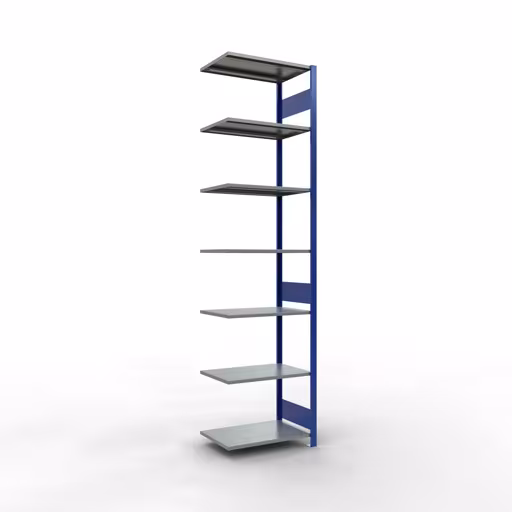 Étagère supplémentaire, étagère, système enfichable MULTIplus150, 3000 x 750 x 500 mm (HxLxP), 7 étagères, barre de longueur, RAL 5010 bleu gentiane/galvanisé/galvanisé, étagère supplémentaire, réf. 12757-75-LR-B