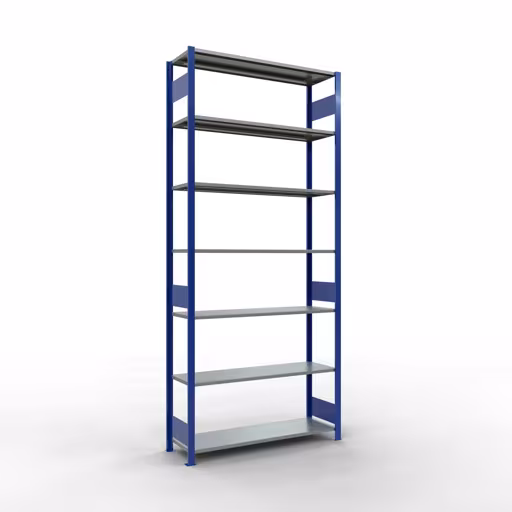 Scaffale base, scaffale, sistema a innesto MULTIplus150, 3000 x 1300 x 400 mm (AxLxP), 7 ripiani, barre longitudinali, RAL 5010 blu genziana/zincato di Schulte Lagertechnik Ripiano base, ripiano, sistema a innesto MULTIplus150, 3000 x 1300 x 400 mm (AxLxP), 7 ripiani, barra longitudinale, RAL 5010 blu genziana/zincato, ripiano base, articolo n. 12742-130-LR-B