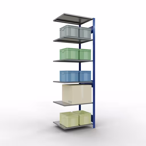 Rayonnage supplémentaire, rayonnage à étagères, système enfichable MULTIplus150, 2500 x 750 x 600 mm, 6 étagères, RAL 5010 bleu gentiane/galvanisé/galvanisé de Schulte Lagertechnik avec le réf. 12766-75-LR-B