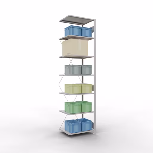 Rayonnage supplémentaire, étagère, système enfichable MULTIplus150, 3000 x 750 x 600 mm, 7 étagères, traverse, gris clair RAL 7035 de Schulte Lagertechnik de la catégorie des systèmes enfichables
