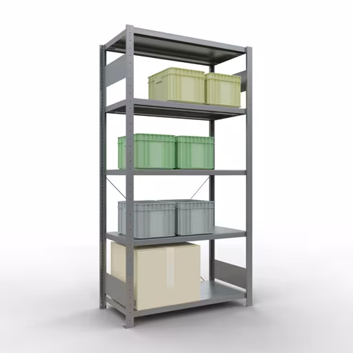 Immagine del prodotto n. 6 dell'articolo scaffale base, scaffale, sistema a innesto MULTIplus250, 2000 x 1000 x 500 mm (AxLxP), 5 ripiani, traversa, zincato dalla gamma di prodotti del sistema a innesto della marca Schulte Lagertechnik