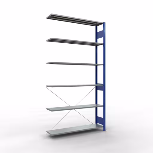 Anbauregal, Fachbodenregal Stecksystem MULTIplus150, 2500 x 1300 x 300 mm (HxBxT), 6 Fachböden, Kreuzstrebe, RAL 5010 enzianblau/verzinkt von der Marke Schulte Lagertechnik Anbauregal, Fachbodenregal Stecksystem MULTIplus150, 2500 x 1300 x 300 mm (HxBxT), 6 Fachböden, Kreuzstrebe, RAL 5010 enzianblau/verzinkt aus der Kategorie Anbauregal mit der Artikelnummer 12736-130-B