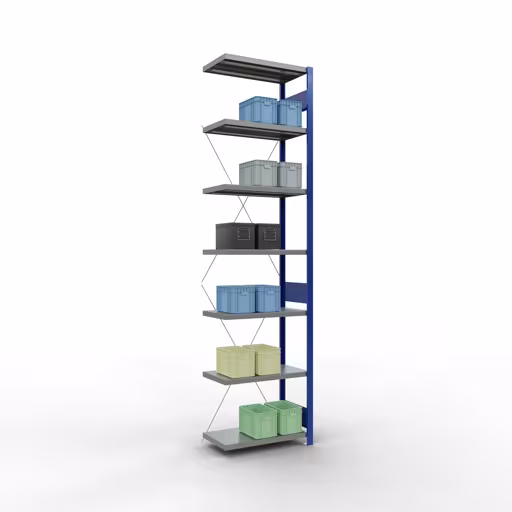 Figure n° 11 de l'article, Étagère MULTIplus250 système enfichable, 3000 x 750 x 400 mm, 7 étagères, RAL 5010 bleu gentiane/galvanisé/galvanisé du groupe de produits système enfichable de Schulte Lagertechnik