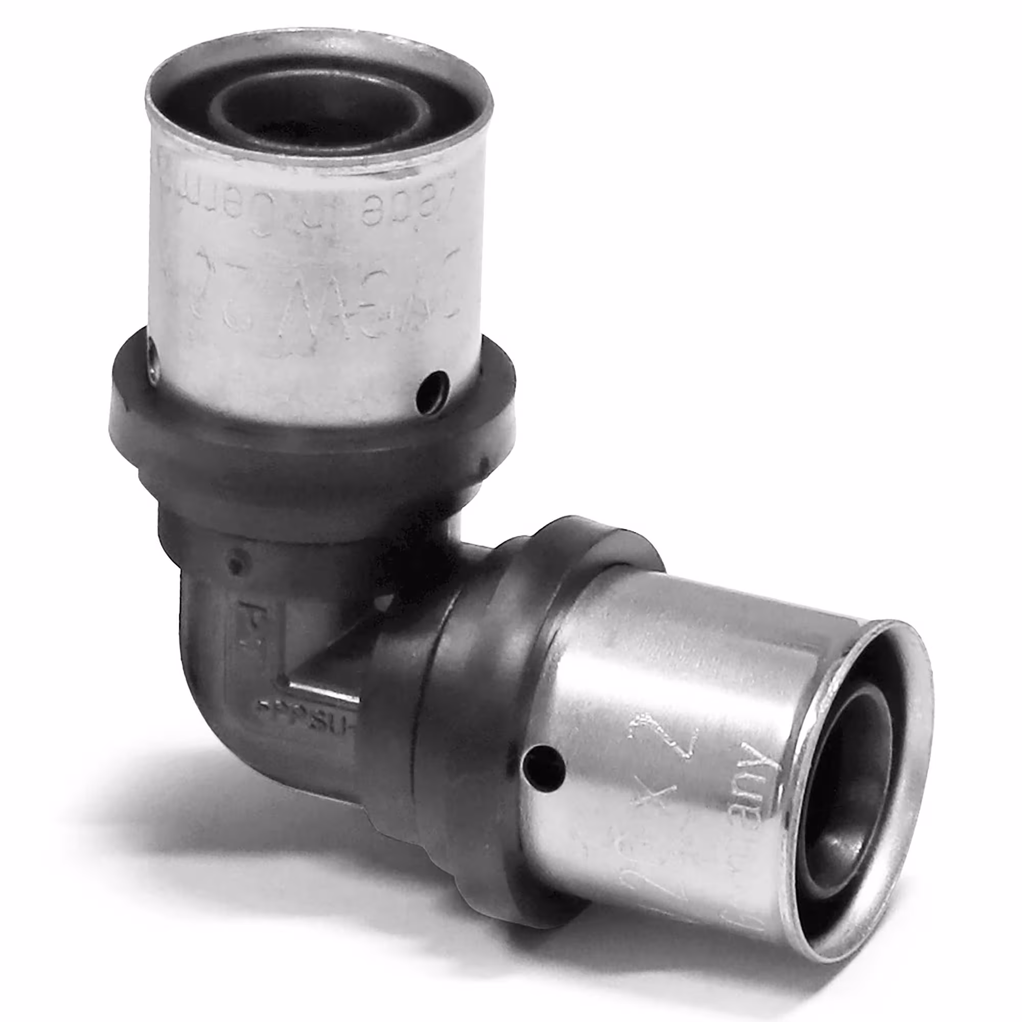 Angolo di pressatura Pipetec PPSU 90° sullo stesso lato per tubi compositi in alluminio 16 x 2 mm di Pipetec Angolare a pressare PPSU, raccordi a pressare, articolo n. KPFW1616