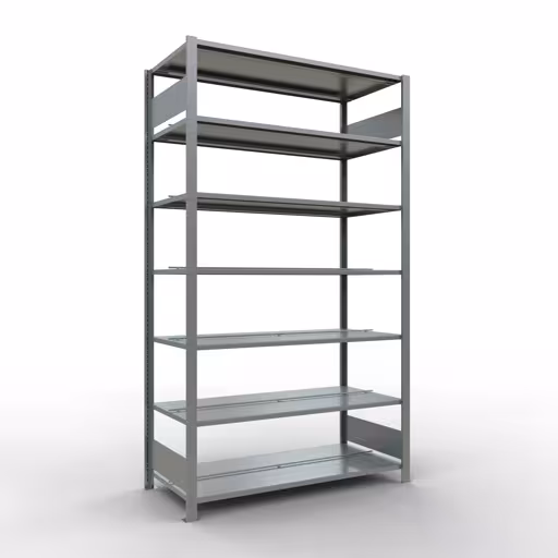 Figure n° 7 de l'article étagère de base, étagère de bureau, système enfichable MULTIplus150, 2300 x 1300 x 600 mm, 7 étagères, galvanisées, avec butée centrale de la gamme d'étagères de bureau de Schulte Lagertechnik