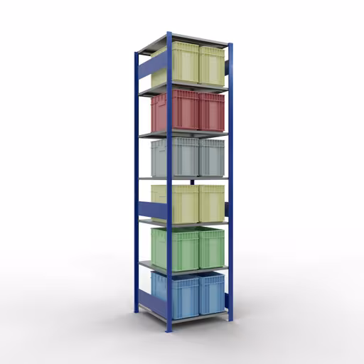 Scaffale base, scaffale, sistema a innesto MULTIplus150, 3000 x 750 x 800 mm (AxLxP), 7 ripiani, barre longitudinali, RAL 5010 blu genziana/zincato/zincato della marca Schulte Lagertechnik della gamma sistemi a innesto
