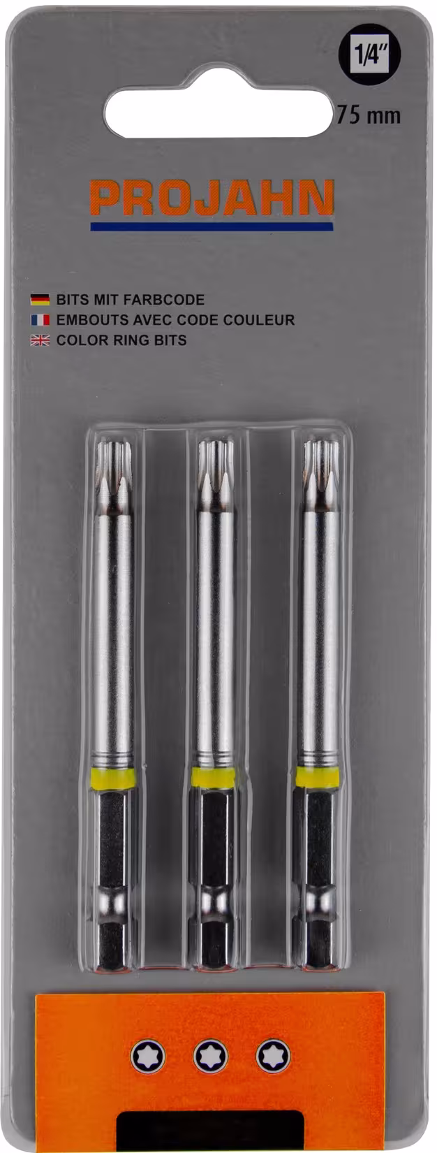 Embout marqué 1/4" pouce L25 mm TX T30 pack de 3 de PROJAHN Embout à anneau coloré pour vis TX internes 6.3, embouts et porte-embouts, réf. 1736-03