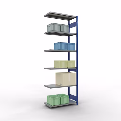 Scaffali componibili, scaffali, sistema a innesto MULTIplus250, 3000 x 1000 x 500 mm (AxLxP), 7 ripiani, barre longitudinali, RAL 5010 blu genziana/zincato della marca Schulte Lagertechnik della gamma sistemi a innesto