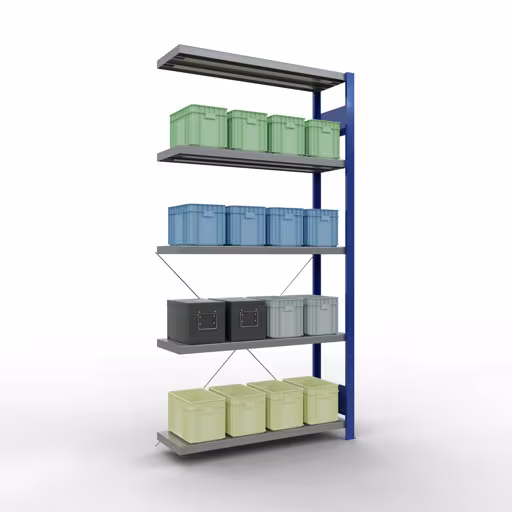 Rayonnage supplémentaire, rayonnage à étagères, système enfichable MULTIplus250, 2000 x 1000 x 300 mm, 5 tablettes, traverse, RAL 5010 bleu gentiane/galvanisé avec GTIN 4004514282262 Rayonnage supplémentaire, étagère, système enfichable MULTIplus250, 2000 x 1000 x 300 mm, 5 étagères, traverse, RAL 5010 bleu gentiane/galvanisé de Schulte Lagertechnik avec le numéro d'article. 12935-B