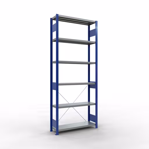 Figura n. 11 dell'articolo scaffale base, scaffale, sistema a innesto MULTIplus330, 2500 x 1000 x 300 mm (AxLxP), 6 ripiani, traversa, RAL 5010 blu genziana/zincato del gruppo di prodotti sistema a innesto della marca Schulte Lagertechnik