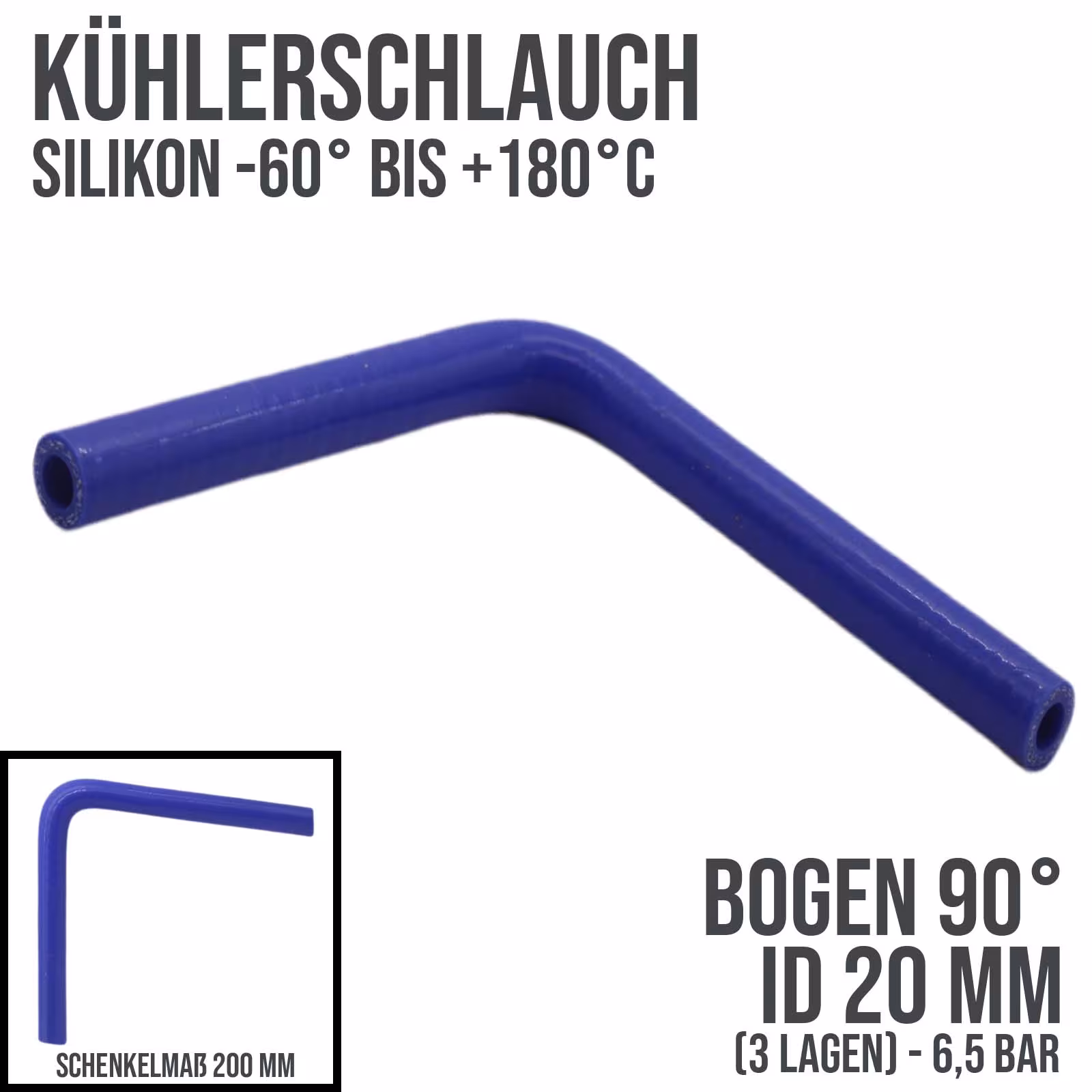 20 x 28 mm durite de radiateur coude en silicone 90° LLK durite de liquide de refroidissement d'air de suralimentation bleu (6,5 bar) - 200 mm, durites d'eau de refroidissement, réf. KSB020-090-200GA