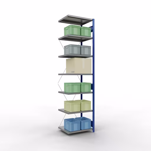 Figure n° 13 de l'article, Étagère MULTIplus250 système enfichable, 3000 x 750 x 600 mm, 7 étagères, RAL 5010 bleu gentiane/galvanisé/galvanisé du groupe de produits système enfichable de Schulte Lagertechnik