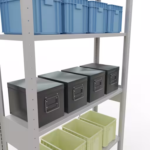 Étagère de base, étagère, système enfichable MULTIplus85, 2500 x 1000 x 300 mm (HxLxP), 6 étagères, traverse, RAL 7035 gris clair de la catégorie d'étagères de base avec le GTIN 4004514203441 Étagère de base, étagère, système enfichable MULTIplus85, 2500 x 1000 x 300 mm, 6 étagères, traverse, gris clair RAL 7035 de la marque Schulte Lagertechnik de la gamme de produits du système enfichable