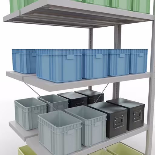 Rayonnage supplémentaire, rayonnage double, système d'étagères MULTIplus250, 2000 x 1000 x (2x400) mm, 2x5 tablettes, traverse, RAL 7035 gris clair avec le numéro d'article 110001. 32145-A , étagère double, système d'étagères MULTIplus250, 2000 x 1000 x (2x400) mm, 2x5 étagères, gris clair RAL 7035 de Schulte Lagertechnik de la catégorie étagères