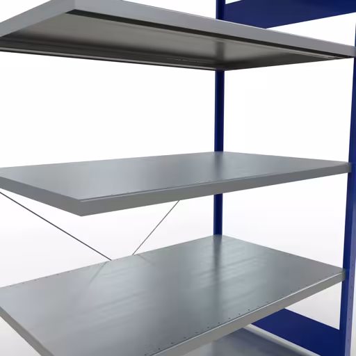 Scaffali aggiuntivi, scaffali, sistema a innesto MULTIplus250, 2000 x 1300 x 800 mm (AxLxP), 5 ripiani, traversa, RAL 5010 blu genziana/zincato di Schulte Lagertechnik della categoria Sistemi a innesto