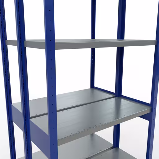 Immagine aggiuntiva dell'articolo Scaffale base, scaffale doppio, sistema a innesto per scaffale MULTIplus250, 3000 x 1000 x (2x400) mm (AxLxP), ripiani 2x7, barre longitudinali, RAL 5010 blu genziana da ripiani doppi