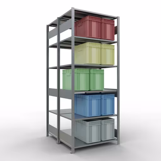 Image du produit n° 15 de l'article Étagère de base, étagère double, étagère système enfichable MULTIplus150, 2500 x 1000 x (2x600) mm (HxLxP), 2x6 étagères, barres de longueur, galvanisé Figure n° 15 de l'article étagère de base, étagère double, système d'étagères enfichables MULTIplus150, 2500 x 1000 x (2x600) mm, 2x6 étagères, galvanisées du groupe de produits étagères de la marque Schulte Lagertechnik