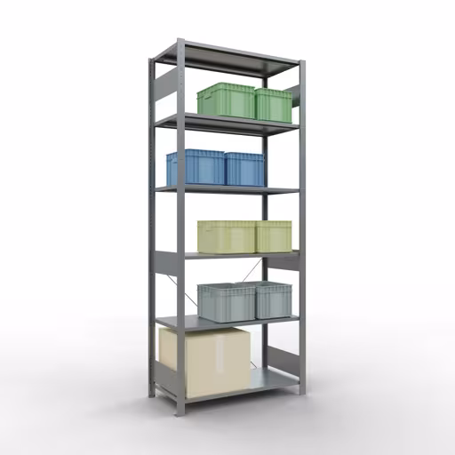 Figura n. 11 dell'articolo scaffale base, scaffale, sistema a innesto MULTIplus150, 2500 x 1000 x 500 mm (AxLxP), 6 ripiani, traversa, zincato del gruppo di prodotti sistema a innesto della marca Schulte Lagertechnik