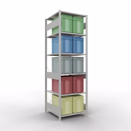 Image supplémentaire de l'article Étagère de base, étagère, système enfichable MULTIplus150, 2500 x 750 x 800 mm (HxLxP), 6 étagères, traverse, RAL 7035 gris clair Représentation supplémentaire de l'article étagère de base, étagère à étagères, système enfichable MULTIplus150, 2500 x 750 x 800 mm, 6 étagères, gris clair RAL 7035 à partir de l'étagère de base