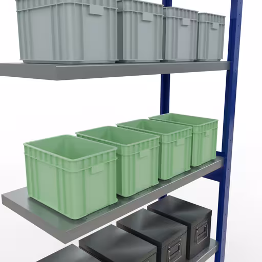 Image du produit n° 14 de l'article Rayonnage complémentaire, rayonnage à étagères, système enfichable MULTIplus330, 2500 x 1000 x 400 mm, 6 étagères, barres longitudinales, RAL 5010 bleu gentiane/galvanisé Figure n° 14 de l'article, système d'étagères enfichables MULTIplus330, 2500 x 1000 x 400 mm, 6 étagères, RAL 5010 bleu gentiane/galvanisé du groupe de produits système enfichable de Schulte Lagertechnik