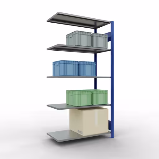 Figure n° 14 de l'article étagère complémentaire, étagère à étagères, système enfichable MULTIplus85, 2000 x 1000 x 500 mm, 5 étagères, RAL 5010 bleu gentiane du groupe de produits système enfichable de la marque Schulte Lagertechnik