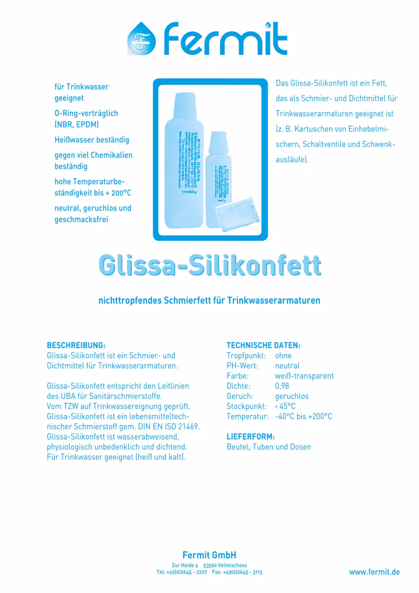 Grasso siliconico Fermit versione Glissa versione: 7g con GTIN 4030777150147 Grasso al silicone Fermit 7g Glissa di Fermit con articolo n. 15014