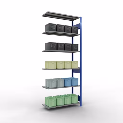 Anbauregal, Fachbodenregal Stecksystem MULTIplus150, 2500 x 1000 x 400 mm (HxBxT), 6 Fachböden, Längenriegel, RAL 5010 enzianblau/verzinkt mit der Artikelnr. 12746-LR-B Anbauregal, Fachbodenregal Stecksystem MULTIplus150, 2500 x 1000 x 400 mm (HxBxT), 6 Fachböden, Längenriegel, RAL 5010 enzianblau/verzinkt von Schulte Lagertechnik aus der Kategorie Stecksystem