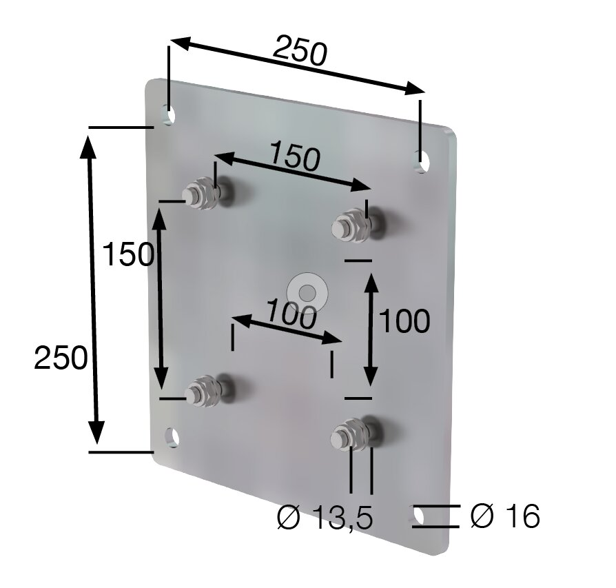 Produktbild (Abb. Ähnlich) 3819679 Plaque d'adaptation Munk acier galvanisé à chaud 150 x 150 mm