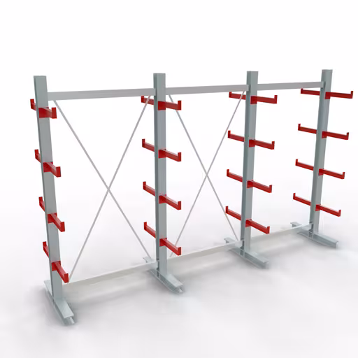 Scaffale completo K 3000, bifacciale, 2500 x 3900 x 400 mm, RAL 7001 / RAL 3000, 5 livelli di stoccaggio della marca Schulte Lagertechnik dal programma di scaffalature cantilever