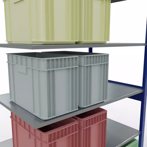 Un'altra vista dell'articolo Scaffali aggiuntivi, scaffali, sistema a innesto MULTIplus150, 2500 x 1300 x 800 mm (AxLxP), 6 ripiani, traversa, RAL 5010 blu genziana/zincato dalla categoria Sistemi a innesto