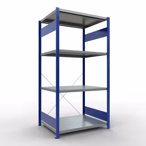 Scaffale base, scaffale, sistema a innesto MULTIplus330, 2000 x 1000 x 800 mm (AxLxP), 5 ripiani, traversa, RAL 5010 blu genziana/zincato della marca Schulte Lagertechnik della gamma sistemi a innesto