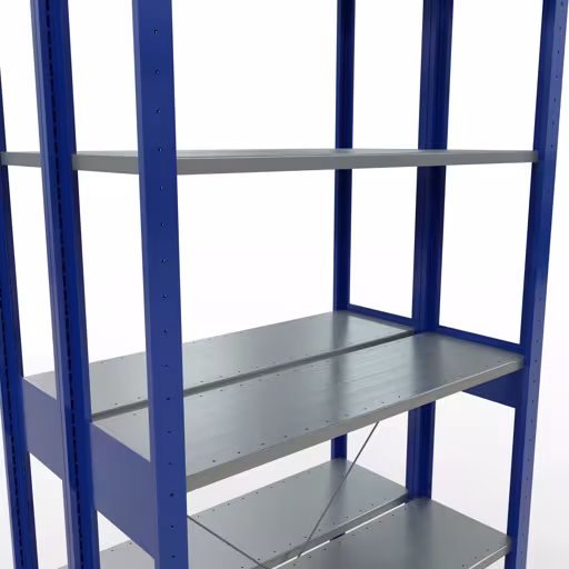 Immagine aggiuntiva dell'articolo Scaffale base, scaffale doppio, sistema a innesto per scaffale MULTIplus150, 2500 x 1000 x (2x300) mm (AxLxP), 2x6 ripiani, traversa, RAL 5010 blu genziana da ripiani doppi