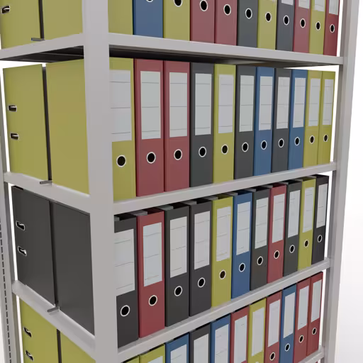 Figure n° 8 de l'article étagère de base, étagère de bureau, système enfichable MULTIplus150, 2300 x 1000 x 600 mm, 7 étagères, avec butée centrale, gris clair de la gamme d'étagères de bureau de Schulte Lagertechnik