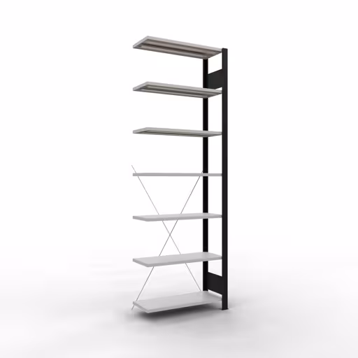 Scaffale aggiuntivo, scaffale per ufficio, sistema a innesto MULTIplus85, 2300 x 750 x 300 mm (AxLxP), 7 ripiani, traversa, senza barra di arresto, nero/grigio chiaro di Schulte Lagertechnik Scaffale aggiuntivo, scaffale per ufficio, sistema a innesto MULTIplus85, 2300 x 750 x 300 mm (AxLxP), 7 ripiani, traversa, senza barra di arresto, nero/grigio chiaro, sistema a innesto, articolo n. 36033-S