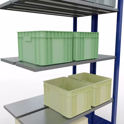 Image du produit n° 8 de l'article étagère complémentaire, étagère double, étagère, système enfichable MULTIplus150, 2000 x 1000 x (2x300) mm, 2x5 étagères, RAL 5010 bleu gentiane de la gamme d'étagères de Schulte Lagertechnik