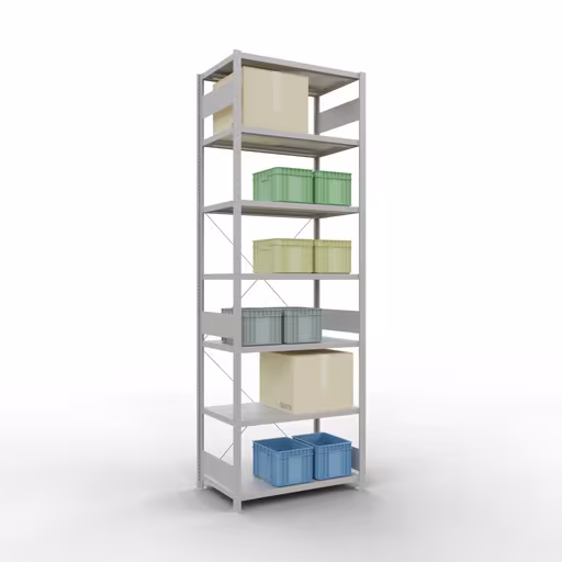 Immagine prodotto n. 13 dell'articolo ripiano base, ripiano, sistema a innesto MULTIplus330, 3000 x 1000 x 600 mm (AxLxP), 7 ripiani, traversa, RAL 7035 grigio chiaro Figura n. 13 dell'articolo scaffale base, scaffale, sistema a innesto MULTIplus330, 3000 x 1000 x 600 mm (AxLxP), 7 ripiani, traversa, RAL 7035 grigio chiaro del gruppo di prodotti sistema a innesto della marca Schulte Lagertechnik