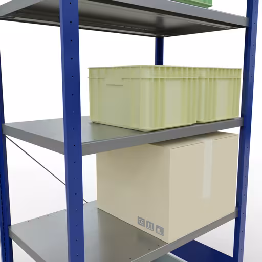 Image du produit n° 8 de l'article étagère de base, étagère, système enfichable MULTIplus250, 2000 x 1000 x 600 mm, 5 étagères, RAL 5010 bleu gentiane/galvanisé de la gamme de produits système enfichable de la marque Schulte Lagertechnik