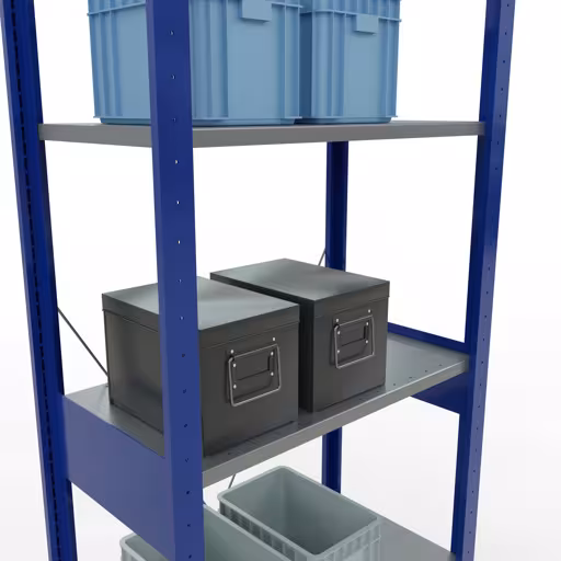 Immagine del prodotto n. 8 dell'articolo scaffale base, sistema a innesto per ripiani MULTIplus150, 2500 x 750 x 400 mm, 6 ripiani, RAL 5010 blu genziana/zincato/zincato della gamma di prodotti per sistemi a innesto della marca Schulte Lagertechnik