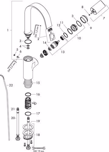 Technische Zeichnung 4058556 Hansgrohe Mitigeur monocommandé pour lavabo VIVENIS 210 avec vidage à tirette 1 1/4 pouce chromé