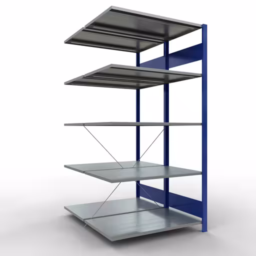 Scaffale aggiuntivo, scaffale doppio, sistema di scaffali MULTIplus150, 2000 x 1000 x (2x600) mm (AxLxP), 2x5 ripiani, traversa, RAL 5010 blu genziana, ripiani doppi, articolo n. 32765-B