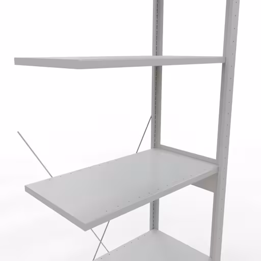 Représentation supplémentaire de l'article Tablette supplémentaire, étagère, système enfichable MULTIplus150, 2500 x 750 x 400 mm, 6 tablettes, traverse, RAL 7035 gris clair à partir de la tablette supplémentaire