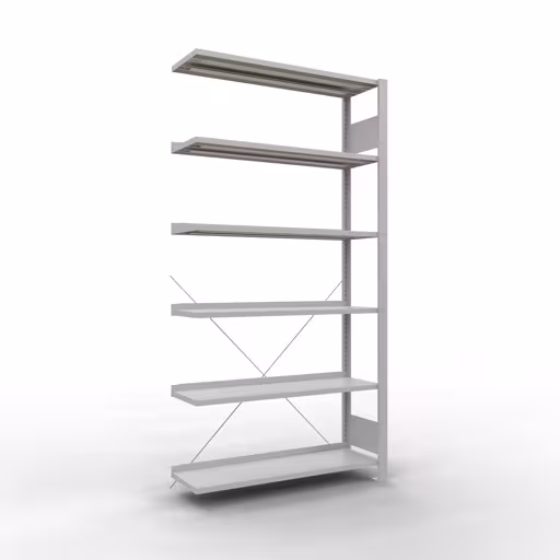 Scaffale aggiuntivo, scaffale per ufficio, sistema a innesto MULTIplus85, 2000 x 1000 x 300 mm (AxLxP), 6 ripiani, traversa, con barra di arresto, grigio chiaro di Schulte Lagertechnik Scaffale sovrapponibile, scaffale per ufficio, sistema a innesto MULTIplus85, 2000 x 1000 x 300 mm (AxLxP), 6 ripiani, traversa, con listello di arresto, grigio chiaro, sistema a innesto, articolo n. 36010