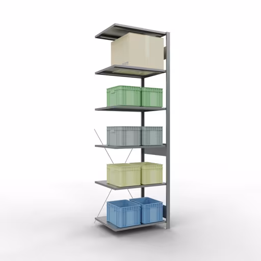 Rayonnage supplémentaire, étagère, système enfichable MULTIplus150, 2500 x 750 x 600 mm, 6 étagères, traverse, galvanisé de la catégorie des étagères supplémentaires avec le GTIN 4004514204998 , système d'étagères enfichables MULTIplus150, 2500 x 750 x 600 mm, 6 étagères, galvanisé de Schulte Lagertechnik de la gamme de produits du système enfichable