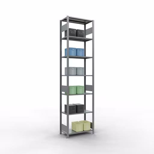 Étagère de base, étagère, système enfichable MULTIplus150, 3000 x 750 x 400 mm (HxLxP), 7 étagères, barres de longueur, galvanisées avec la référence réf. 12742-75-LR Étagère de base, étagère, système enfichable MULTIplus150, 3000 x 750 x 400 mm, 7 étagères, galvanisée de Schulte Lagertechnik de la catégorie des systèmes enfichables