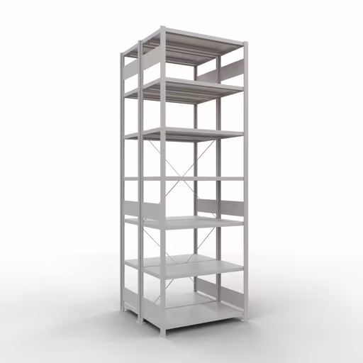 Image supplémentaire de l'article Étagère de base, étagère double, système d'étagères enfichable MULTIplus250, 3000 x 1000 x (2x500) mm, 2x7 étagères, RAL 7035 gris clair à partir d'étagères doubles