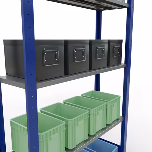 Figura n. 13 dell'articolo scaffale base, sistema a innesto per scaffale MULTIplus85, 2000 x 1000 x 300 mm (AxLxP), 5 ripiani, barre longitudinali, RAL 5010 blu genziana del gruppo di prodotti sistema a innesto della marca Schulte Lagertechnik