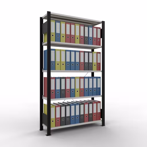 Figura n. 12 dell'articolo scaffale base, scaffale per ufficio, sistema a innesto MULTIplus85, 1800 x 1000 x 300 mm, 5 ripiani, nero/grigio chiaro del gruppo di prodotti scaffali per ufficio della marca Schulte Lagertechnik