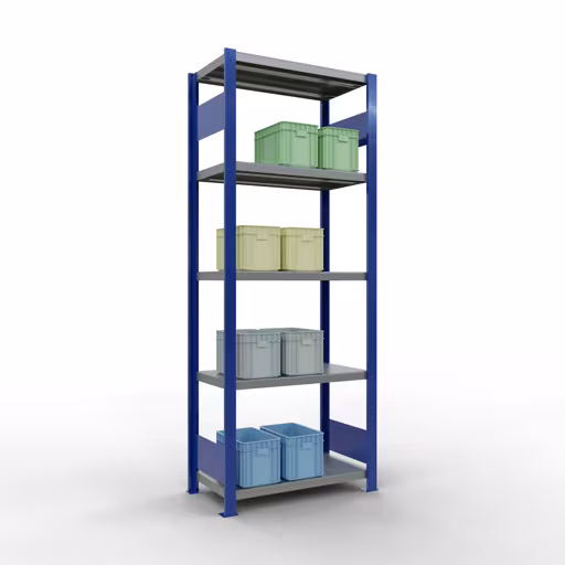 Scaffale base, scaffale, sistema a innesto MULTIplus250, 2000 x 750 x 400 mm (AxLxP), 5 ripiani, barre longitudinali, RAL 5010 blu genziana/zincato/zincato della categoria scaffale base con GTIN 4004514282545 Scaffale base, scaffale, sistema a innesto MULTIplus250, 2000 x 750 x 400 mm (AxLxP), 5 ripiani, barre longitudinali, RAL 5010 blu genziana/zincato/zincato della marca Schulte Lagertechnik della gamma sistemi a innesto