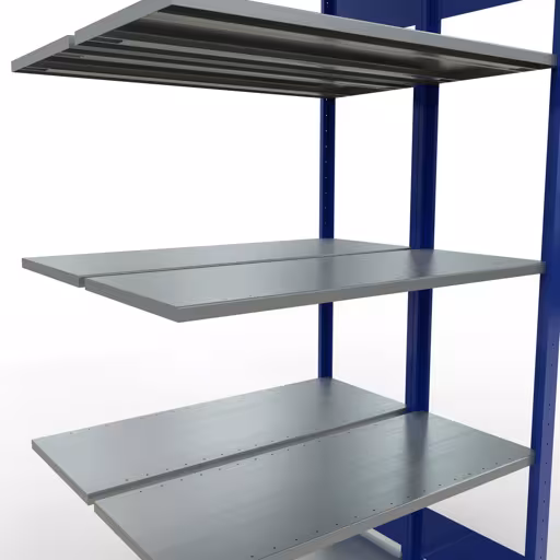 Une autre vue de l'article Étagère rapportée, étagère double, système d'étagère enfichable MULTIplus150, 2000 x 1000 x (2x400) mm, 2x5 étagères, RAL 5010 bleu gentiane de la catégorie étagères