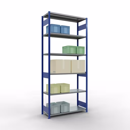 Image du produit n° 14 de l'article étagère de base, étagère, système enfichable MULTIplus250, 3000 x 1300 x 500 mm, 7 étagères, barre de longueur, RAL 5010 bleu gentiane/galvanisé Figure n° 14 de l'article étagère de base, étagère, système enfichable MULTIplus250, 3000 x 1300 x 500 mm, 7 étagères, RAL 5010 bleu gentiane/galvanisé du groupe de produits système enfichable de Schulte Lagertechnik